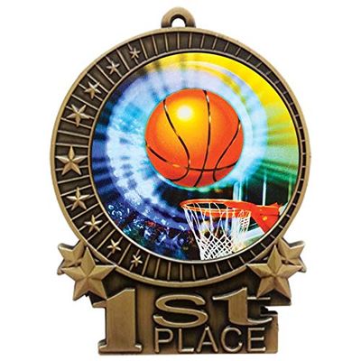 Express Medals 3 inch Basketball 1st Place Gold Medal with Neck Ribbon Award XMDMY4 (1)