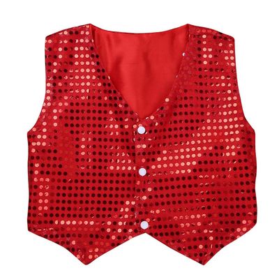 Agoky Kids Boys Glittery Sequined Vest Jacket Shiny Waistcoat for Prom Dance Stage Performance Red 7-8