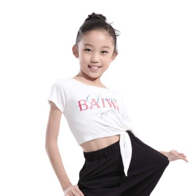 11521213 Girls Dance Practice Tied Kids Dance Top Dancewear Baiwu (XL/C 150, White)