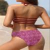 SHEKINI Women's Strappy Halter Bikini Set Floral Printed Two Piece Swimsuits Ruched Bathing Suits (Burgundy,X-Large) view 2