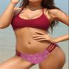 SHEKINI Women's Strappy Halter Bikini Set Floral Printed Two Piece Swimsuits Ruched Bathing Suits (Burgundy,X-Large) view 3