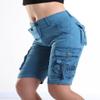 FOURSTEEDS Women's Casual Loose Fit Multi-Pockets Camouflage Twill Bermuda Cargo Shorts with Belt US 10 Blue view 3