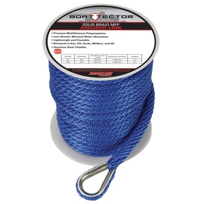 Extreme Max 3006.2705 BoatTector Solid Braid MFP Anchor Line with Thimble - 3/8" x 150', Blue