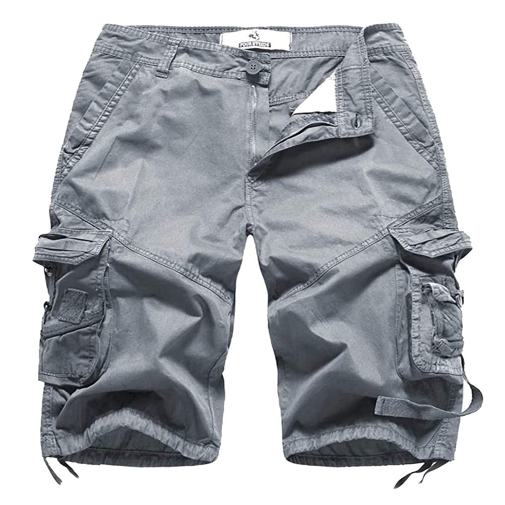 FOURSTEEDS Women's Casual Loose Fit Multi-Pockets Camouflage Twill Bermuda Cargo Shorts with Belt US 14 Grey