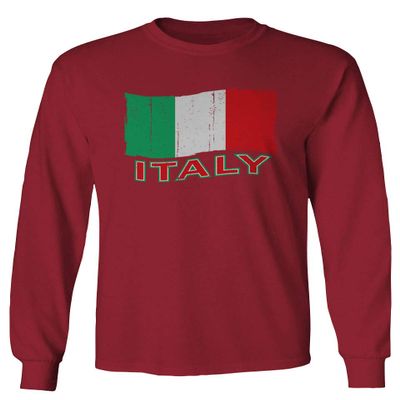 0039. Italia Vintage Distressed Italy Italian National Flag Men's Long Sleeve t Shirt (Maroon Medium)