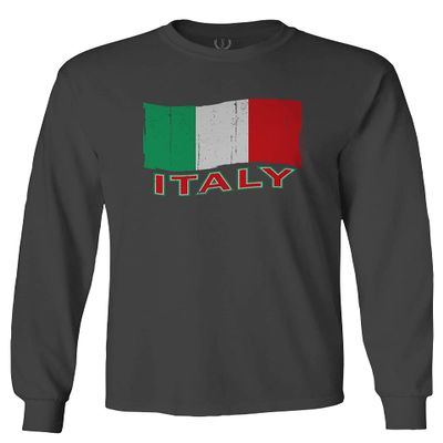 0039. Italia Vintage Distressed Italy Italian National Flag Men's Long Sleeve t Shirt (Characol, Large)