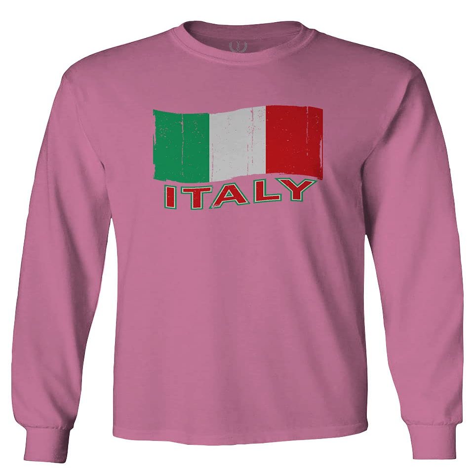 0039. Italia Vintage Distressed Italy Italian National Flag Men's Long Sleeve t Shirt (Pink Small)