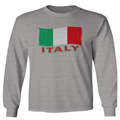 0039. Italia Vintage Distressed Italy Italian National Flag Men's Long Sleeve t Shirt (Light Gray Medium)