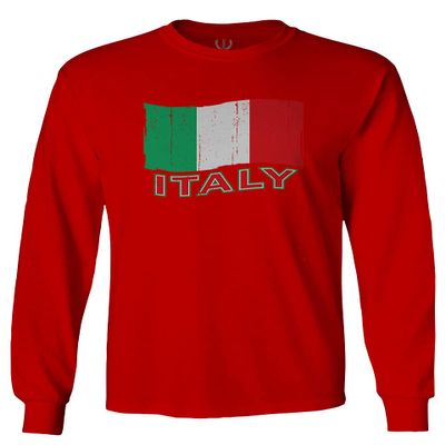 0039. Italia Vintage Distressed Italy Italian National Flag Men's Long Sleeve t Shirt (Red, Small)