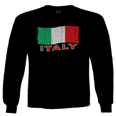 0039. Italia Vintage Distressed Italy Italian National Flag Men's Long Sleeve t Shirt (Black, Small)
