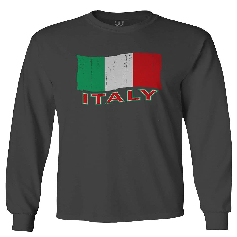 0039. Italia Vintage Distressed Italy Italian National Flag Men's Long Sleeve t Shirt (Characol, X-Large)