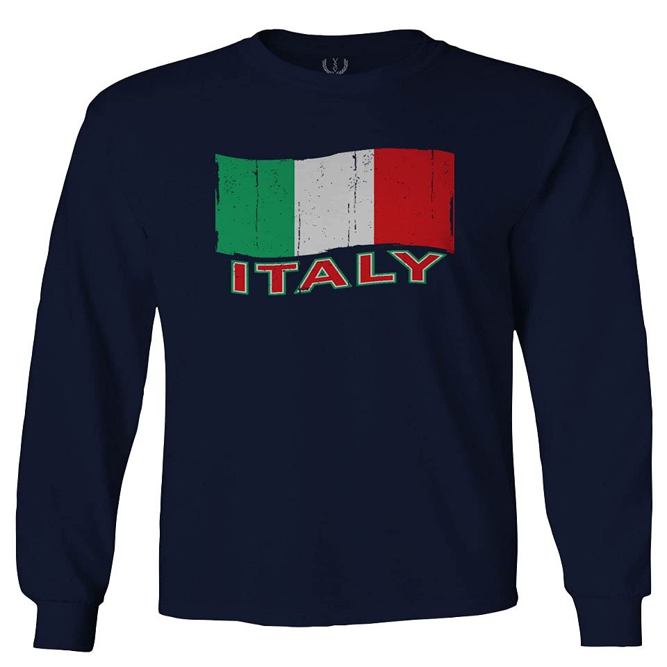 0039. Italia Vintage Distressed Italy Italian National Flag Men's Long Sleeve t Shirt (Navy Blue, Small)