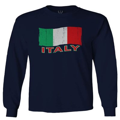 0039. Italia Vintage Distressed Italy Italian National Flag Men's Long Sleeve t Shirt (Navy Blue, X-Large)