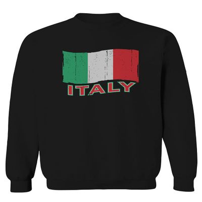 0039. Italia Vintage Distressed Italy Italian National Flag Men's Crewneck Sweatshirt (Black X-Large)