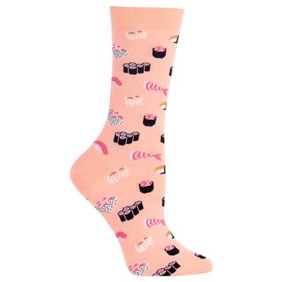 Hot Sox Women's Fun Food & Drink Crew Socks-1 Pair Pack-Cool & Cute Pop Culture Gifts, Sushi (Blush), 4-10