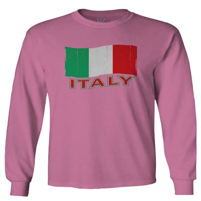0039. Italia Vintage Distressed Italy Italian National Flag Men's Long Sleeve t Shirt (Pink X-Large)