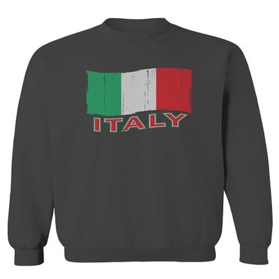 0039. Italia Vintage Distressed Italy Italian National Flag Men's Crewneck Sweatshirt (Characol X-Large) Charcoal