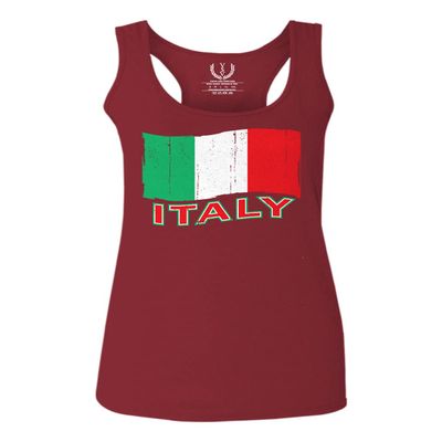 0039. Italia Vintage Distressed Italy Italian National Flag Women's Tank Top Racerback (Maroon, Small)