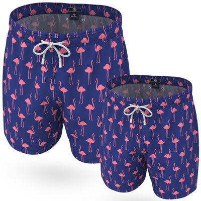 Stivali Father Son Matching Swim Trunks - Flamingo Modern Swimming Trunk Set with Elastic Waistband - Daddy Son Bathing Suits - 12 Months Old Boy