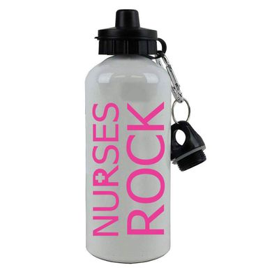 Personalized Custom RN - Nurses Rock Aluminum White Finish 20 Ounce 600ML Sport Water Bottle, 2 Lids Customizable (Hot Pink)