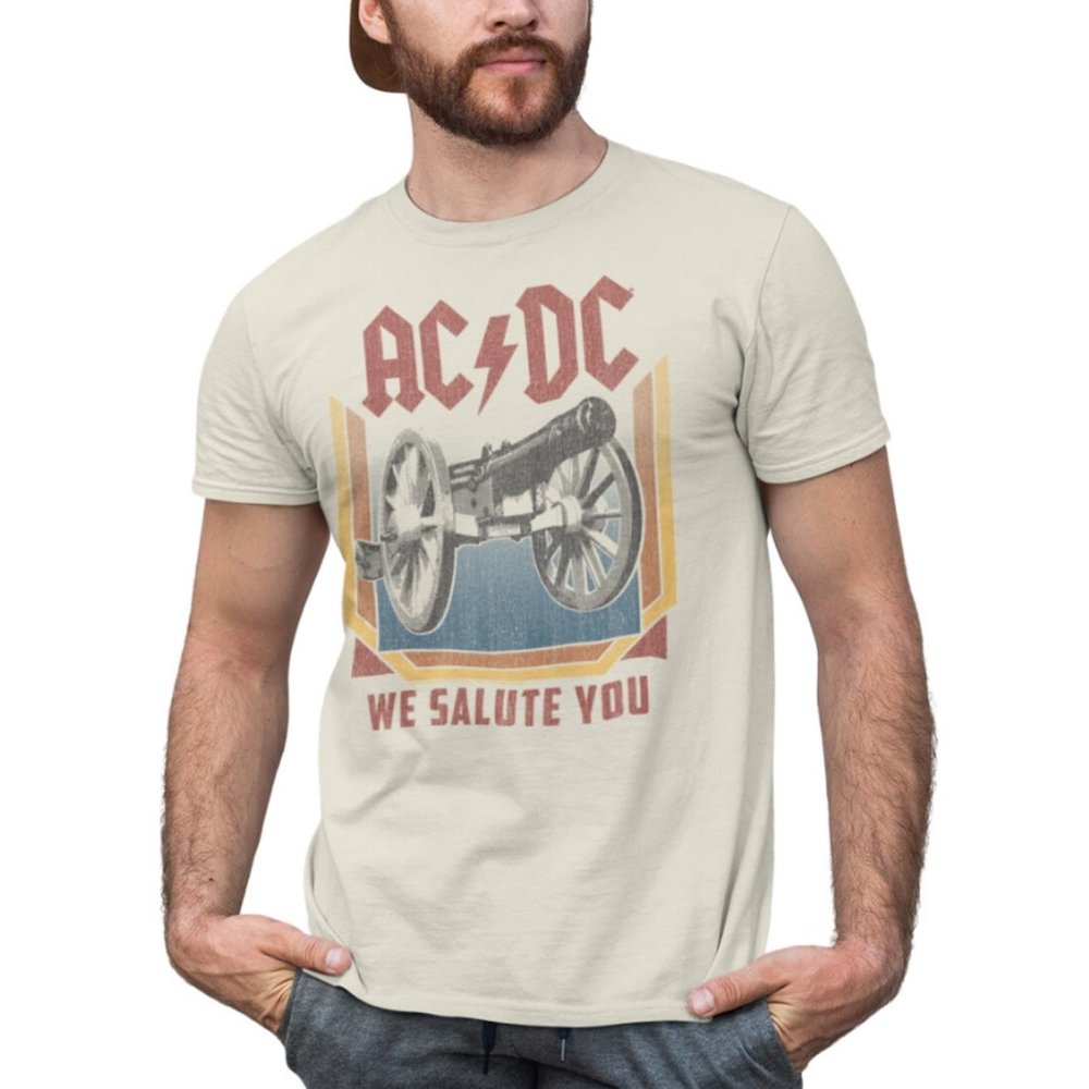 American Classics ACDC Heavy Metal Rock Band We Salute You Natural Adult T-Shirt - Large