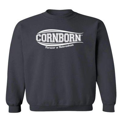 CornBorn Nebraska Huskers Sweatshirt - Crewneck Fleece Forever a Nebraskan - Black - Medium