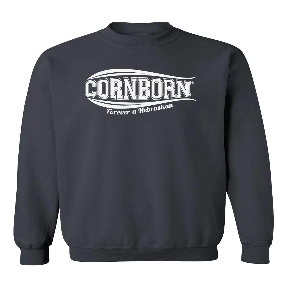 CornBorn Nebraska Huskers Sweatshirt - Crewneck Fleece Forever a Nebraskan - Black - Medium