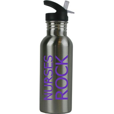 Nurses Rock, RN, LPN, CNA Stainless Steel Water Bottle with Straw Top 20 Ounce Sport Water Bottle Customizable (Purple)