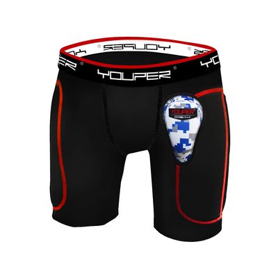 Youper Boys Youth Padded Sliding Shorts with Soft Protective Athletic Cup for Baseball, Football, Lacrosse (Black, Large)