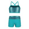 FEESHOW Kids Girls 2 Piece Active Dance Sports Bra Crop Tank Top with Shorts Bottoms Gymnastic Leotard Outfit Set Mermaid Green 10 view 1