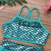 FEESHOW Kids Girls 2 Piece Active Dance Sports Bra Crop Tank Top with Shorts Bottoms Gymnastic Leotard Outfit Set Mermaid Green 10 view 4