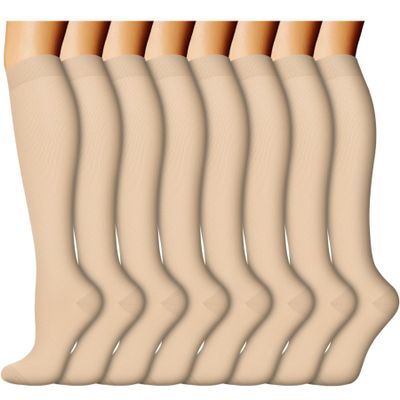 ACTINPUT 8 Pairs Compression Socks Women & Men -Best Medical,Travel & Flight Socks-Running & Fitness (L/XL, Nude)