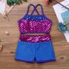 CHICTRY Child Girls Activewear Sequins Mermaid Tank Top & Shorts Set for Gymnastics Leotard Dancing Fuchsia&Blue 7-8 view 3