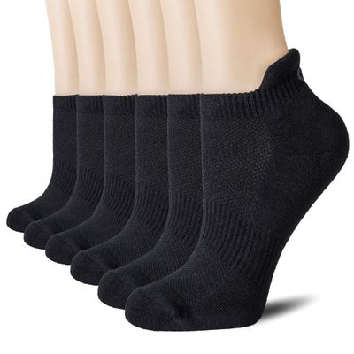 CS CELERSPORT Cushion No Show Tab Athletic Running Socks for Men and Women (6 Pairs),XL,Black