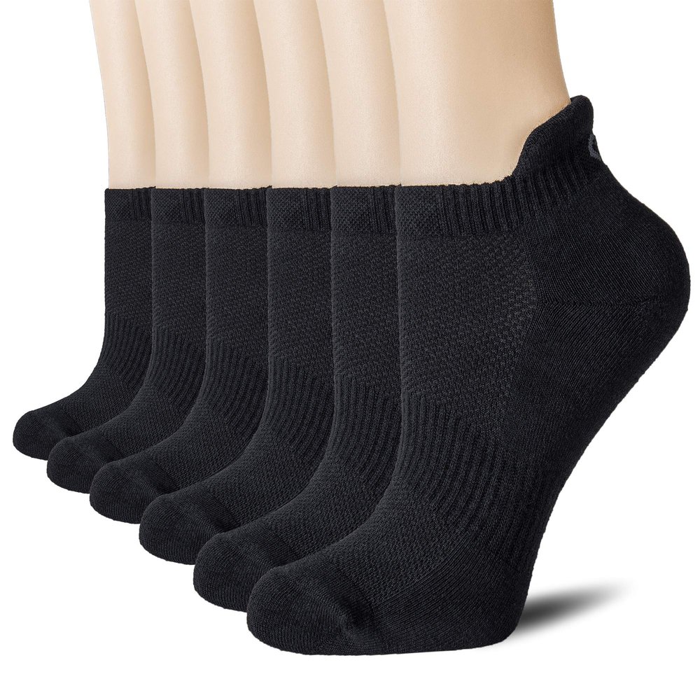 CS CELERSPORT Cushion No Show Tab Athletic Running Socks for Men and Women (6 Pairs),XL,Black