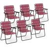 Giantex Beach Chairs Set of 6, Patio Folding Lawn Chairs for Adults, Outdoor Webbing Chair w/Steel Frame, Lightweight & Portable Camping Chairs for Fishing, Yard, Garden, Poolside Webbed Chairs, Red view 1