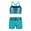 dPois Kids Girls 2 Piece Swimming Outfit Sparkly Crisscross Tank Sport Bra Top and Swim Trunks Shiny Shorts Set Wetsuit Lake Blue 8-10 view 1