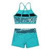 dPois Kids Girls 2 Piece Swimming Outfit Sparkly Crisscross Tank Sport Bra Top and Swim Trunks Shiny Shorts Set Wetsuit Lake Blue 8-10 view 4