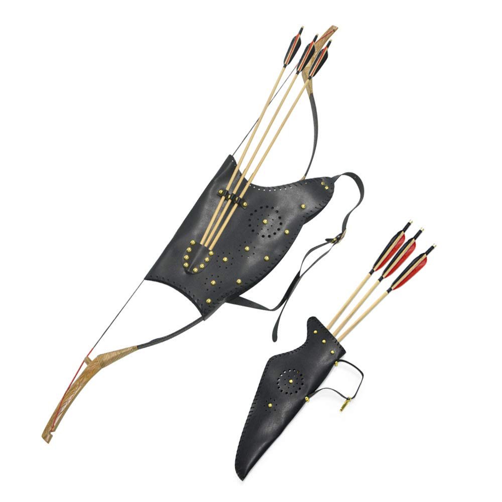 MILAEM Traditional Leather Recurve Bow Case Bag and Arrow Quiver Set Waist Belt for Recurve Bow Hunting