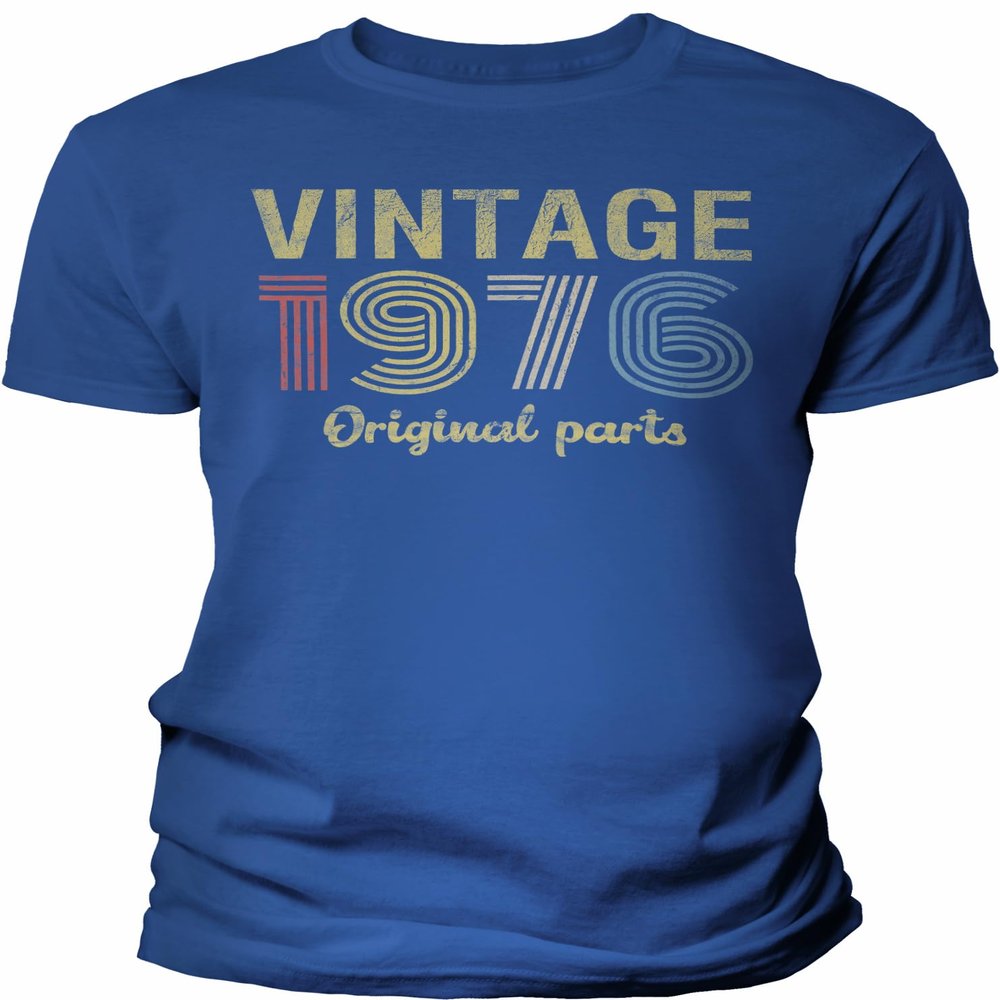 50th Birthday Gift Shirt for Men - Vintage Original Parts 1976 Retro Birthday - 001 - F/Royal-Lg