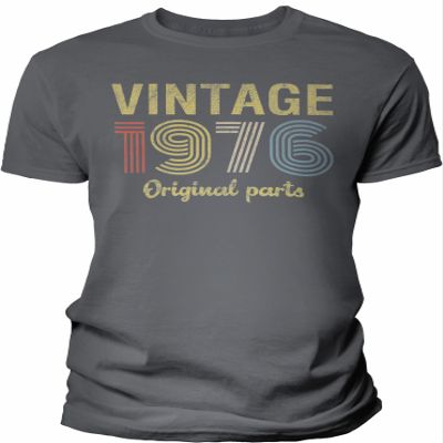 50th Birthday Gift Shirt for Men - Vintage Original Parts 1976 Retro Birthday - 001 - F/Charcoal-XL