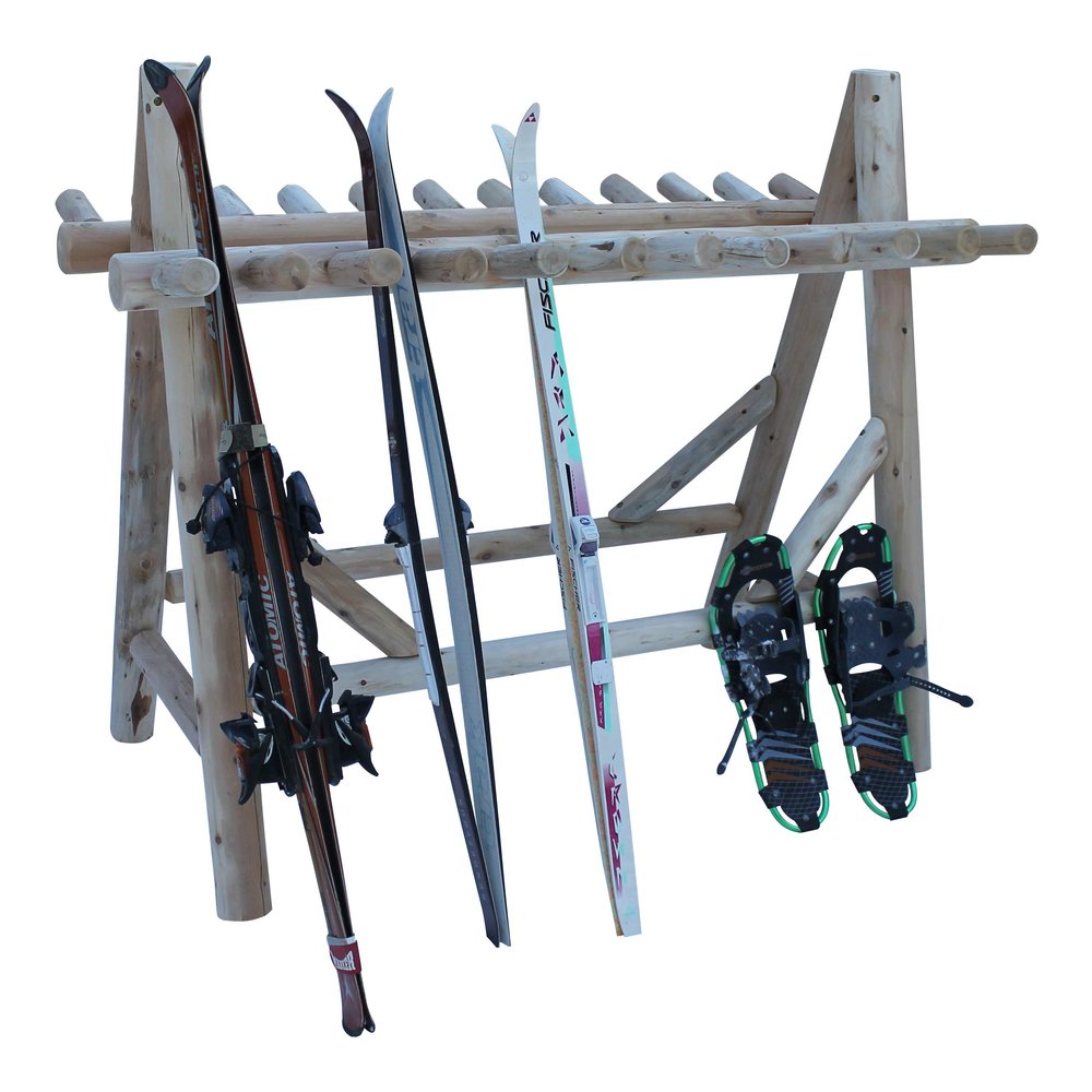 22-Place Freestanding Ski Log Racks, Pole Ski Holders, Garage Racks for Organization, Pole Stands, Snowboard Rack Garage, Snow Skis Sports Storage - Unfinished
