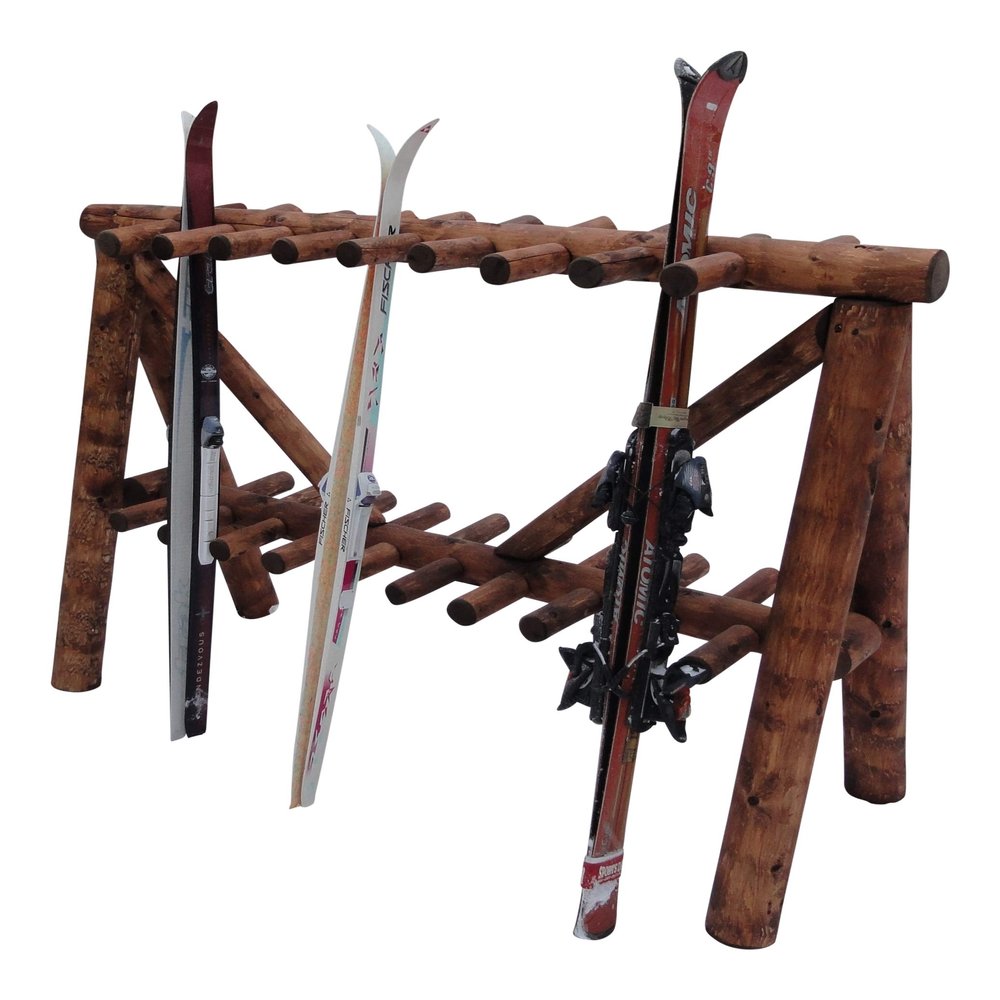 21-Place Freestanding Log Ski Rack Holder, Indoor & Outdoor Snowboard Racks, Standing Storage, Garage Racks for Snow Skis & Poles, Durable Snowboard Rack Garage Storage Organizer - Canyon Brown