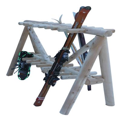 21-Place Freestanding Log Ski Rack Holder, Indoor & Outdoor Snowboard Racks, Standing Storage, Garage Racks for Snow Skis & Poles, Durable Snowboard Rack Garage Storage Organizer - Natural