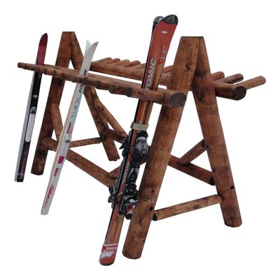 22-Place Freestanding Ski Log Racks, Pole Ski Holders, Garage Racks for Organization, Pole Stands, Snowboard Rack Garage, Snow Skis Sports Storage - Canyon Brown