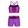 Agoky Kids Girls 2PCS Sports Outfits Ballet Gym Sequins Mermaid Tank Top Shorts Set Tankini Swimwear Gymnastics Tracksuit Rose Red 12 Years view 1