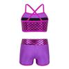 Agoky Kids Girls 2PCS Sports Outfits Ballet Gym Sequins Mermaid Tank Top Shorts Set Tankini Swimwear Gymnastics Tracksuit Rose Red 12 Years view 2