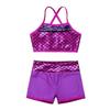 Agoky Kids Girls 2PCS Sports Outfits Ballet Gym Sequins Mermaid Tank Top Shorts Set Tankini Swimwear Gymnastics Tracksuit Rose Red 12 Years view 3