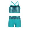 Agoky Kids Girls 2PCS Sports Outfits Ballet Gym Sequins Mermaid Tank Top Shorts Set Tankini Swimwear Gymnastics Tracksuit Lake Blue 10 Years view 1