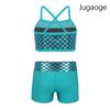 Agoky Kids Girls 2PCS Sports Outfits Ballet Gym Sequins Mermaid Tank Top Shorts Set Tankini Swimwear Gymnastics Tracksuit Lake Blue 10 Years view 3